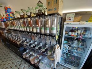 Dry food dispensers at Veganices in Tavira