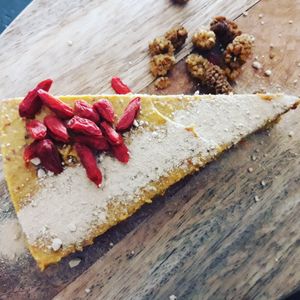 Goji cheesecake at Veganices in Tavira