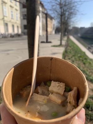 Stew with veggies and “chick’n" at Güjžina - Green One Bistro in Ljubljana