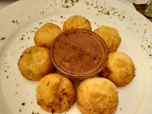 Slovenian dumplings with vegan bograč sauce at Güjžina - Green One Bistro in Ljubljana