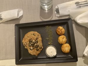 Fried seitan steak at Güjžina - Green One Bistro in Ljubljana