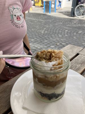 Traditional layer cake in jar  at Güjžina - Green One Bistro in Ljubljana