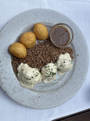 Dödöle with buckwheat and vegan cream sauce  at Güjžina - Green One Bistro in Ljubljana