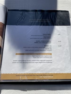 One page of the menu  at Güjžina - Green One Bistro in Ljubljana