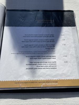 One page of the menu  at Güjžina - Green One Bistro in Ljubljana