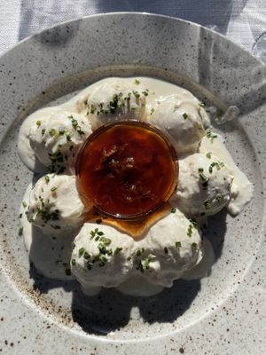 Dödöle with onions and cream  at Güjžina - Green One Bistro in Ljubljana