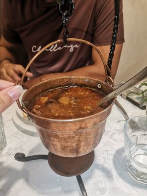 Traditional Slovenian soup called vegan bograc from Prekmurje at Güjžina - Green One Bistro in Ljubljana