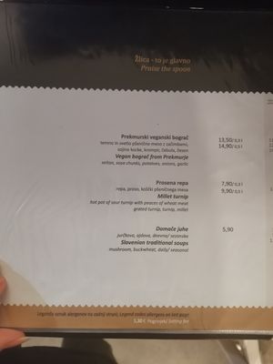 The menu of Gujžina, Slovenian restaurant in Ljubljana at Güjžina - Green One Bistro in Ljubljana