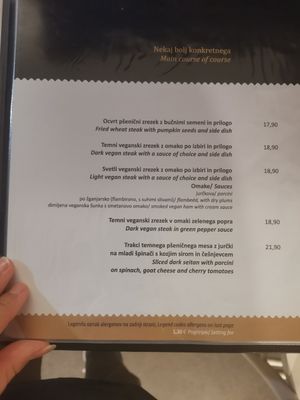 The menu of Gujžina, Slovenian restaurant in Ljubljana at Güjžina - Green One Bistro in Ljubljana