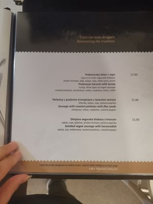 The menu of Gujžina, Slovenian restaurant in Ljubljana at Güjžina - Green One Bistro in Ljubljana