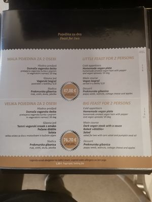 The menu of Gujžina, Slovenian restaurant in Ljubljana at Güjžina - Green One Bistro in Ljubljana
