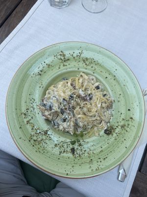 Vegan carbonara   at Güjžina - Green One Bistro in Ljubljana