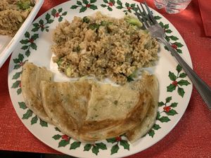 Veggie fried rice and scallion pancakes  at Yum Yum Dumplings in Centereach