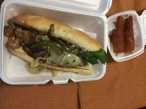 Philly cheesesteak and buffalo drumettes   at Senses Vegan Comfort Food in Norfolk