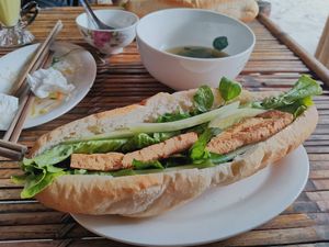Vegan Tofu Banh My (no egg) at Quan 3 Chi Em in Mai Chau