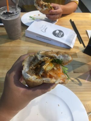 Vegan chicken Banh mi with pate  at Au Lac Healthy World - Pham Ngu Lao in Ho Chi Minh City