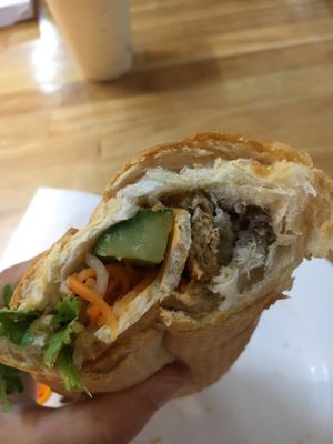 The vegan grilled meat with roasted chicken Banh Mi (25,000VND) at Au Lac Healthy World - Pham Ngu Lao in Ho Chi Minh City