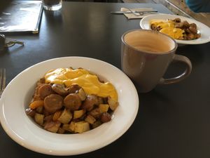 Beyond sausage cheesy hash! at Sweet Pea Cafe & Playhouse in Edmonton