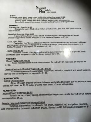 Menu at Sweet Pea Cafe & Playhouse in Edmonton