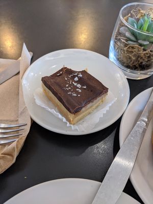 Millionaire bar (with a bite taken out because I couldn't wait( at Sweet Pea Cafe & Playhouse in Edmonton