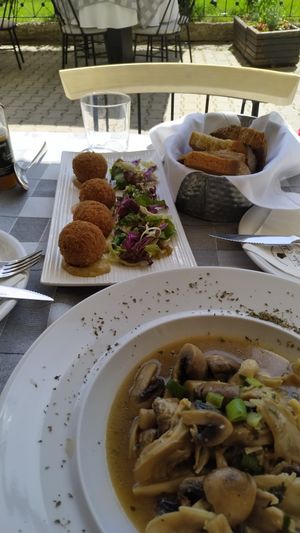 Walnut balls and mushrooms  at Valia Calda in Kalampaka