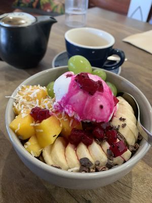 Breakfast bowl (the mango was frozen - not in season)  at St Coco Cafe in Springwood