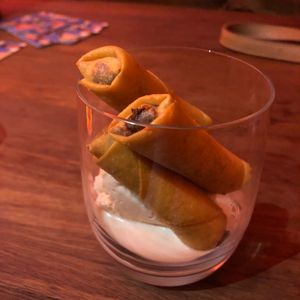Hazelnut and chocolate spring rolls  at Yulli's Brews in Alexandria