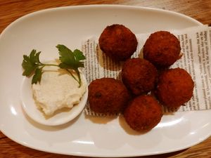 Pumpkin falafel and tahini at Yulli's Brews in Alexandria