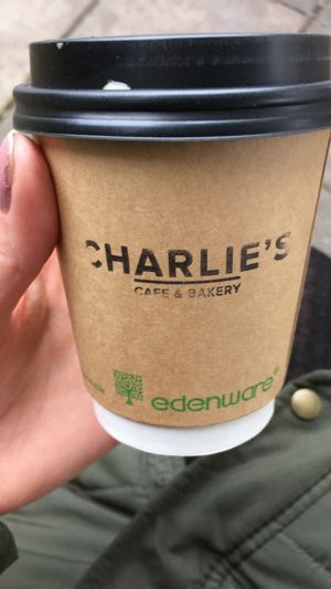 Excellent oat milk latte!  at Charlie's Cafe in North London