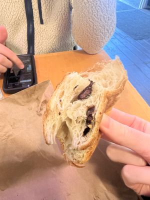 Inside the pain au chocolat, lots of layers.   at Croissant Croissant in Montreal