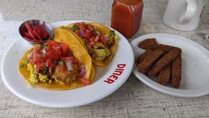 Tofu Scramble Tacos with side of Tempeh at Swan Street Diner in Buffalo