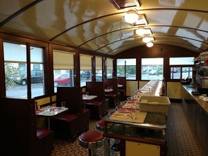 Very nice decor in restored diner. We stopped for a late breakfast at 10am, which accounts for the lack of people at this end of the place. at Swan Street Diner in Buffalo