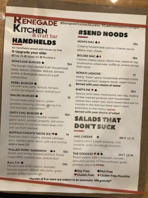 Menu at Renegade Kitchen & Craft Bar in Kelowna