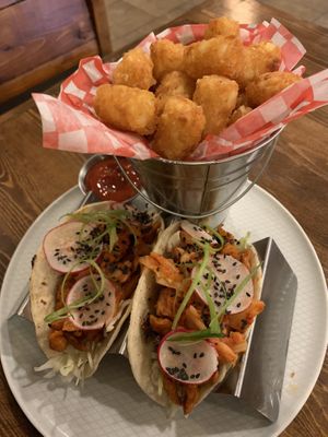 Sweet & spicy tacos with tots  at Renegade Kitchen & Craft Bar in Kelowna