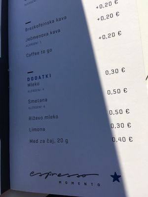 Rice mylk in the menu.

Photo by: Neja K. on Facebook at Espresso Momento in Velenje