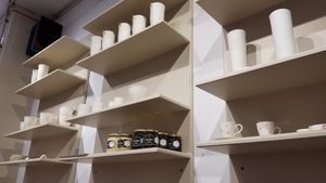 Handmade ceramics on display at Cafe Animo in Ulm