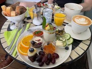 Big Vegan breakfast plate and flat white at Cafe Animo in Ulm