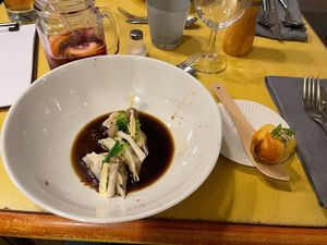 Fall menu entree: miso dumplings and mushroom cream puff at Cafe Animo in Ulm