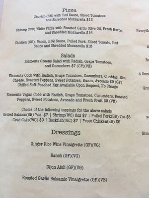 Menu at Elements Eatery and Mixology in Lexington Park