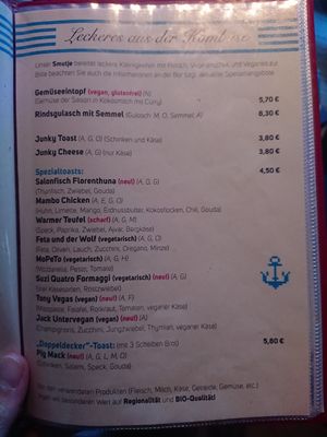 Menu at Salonschiff Fräulein Florentine in Linz
