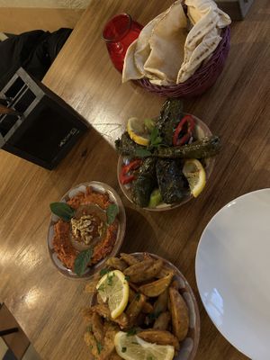 Muhammara 6,90€, Yalange 7,90€, Batata Harra ohne Koriander 6,90€
  at Ayam Zaman in Linz