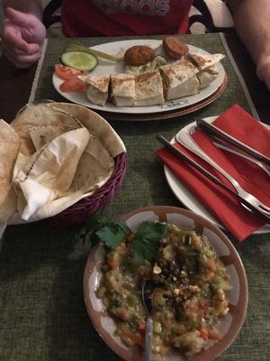 Wrap and an eggplant apetizer at Ayam Zaman in Linz