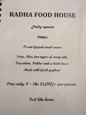 menu, page 1 at Krishna Vegetarian Restaurant in Zanzibar