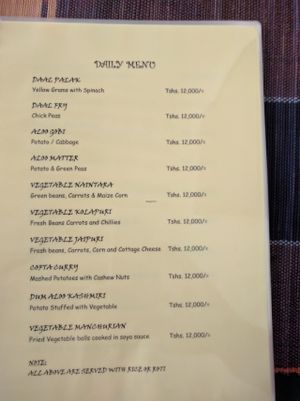 menu, page 3 at Krishna Vegetarian Restaurant in Zanzibar