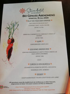 Menü at Strandhotel am Weissensee in Weissensee