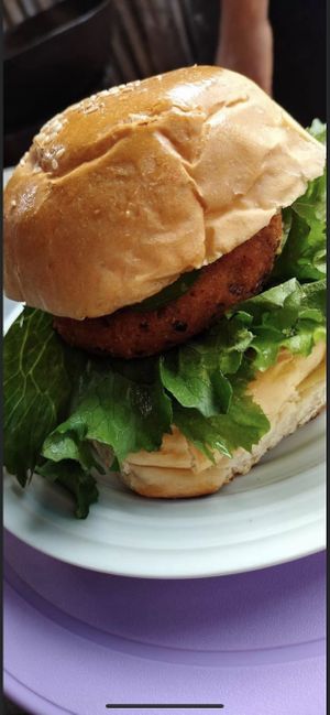 Yummy veg burger   at Milan's Restaurant in Moshi