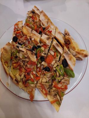 Vegan pide medium at Kumsal Pide in Oludeniz
