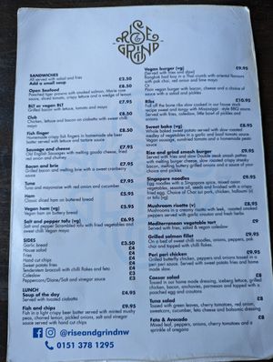 Lunch Menu at Rise & Grind in Wallasey