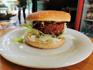 Vegan burger  at Papas Elvira in Granada