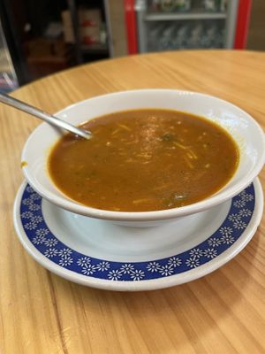 Harira (Moroccan tomato based, legume soup)  at Papas Elvira in Granada